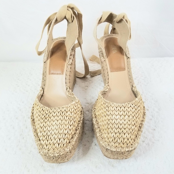 Zara Tan   Fabric with Jute Wedge Platform Heels  Espadrille Sandals, US 10.5 - Picture 1 of 10